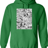 Comic Book Print White Hoodie - Retro Graphic Pullover Hoodie for Men & Women - Green