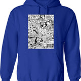Comic Book Print White Hoodie - Retro Graphic Pullover Hoodie for Men & Women - Blue