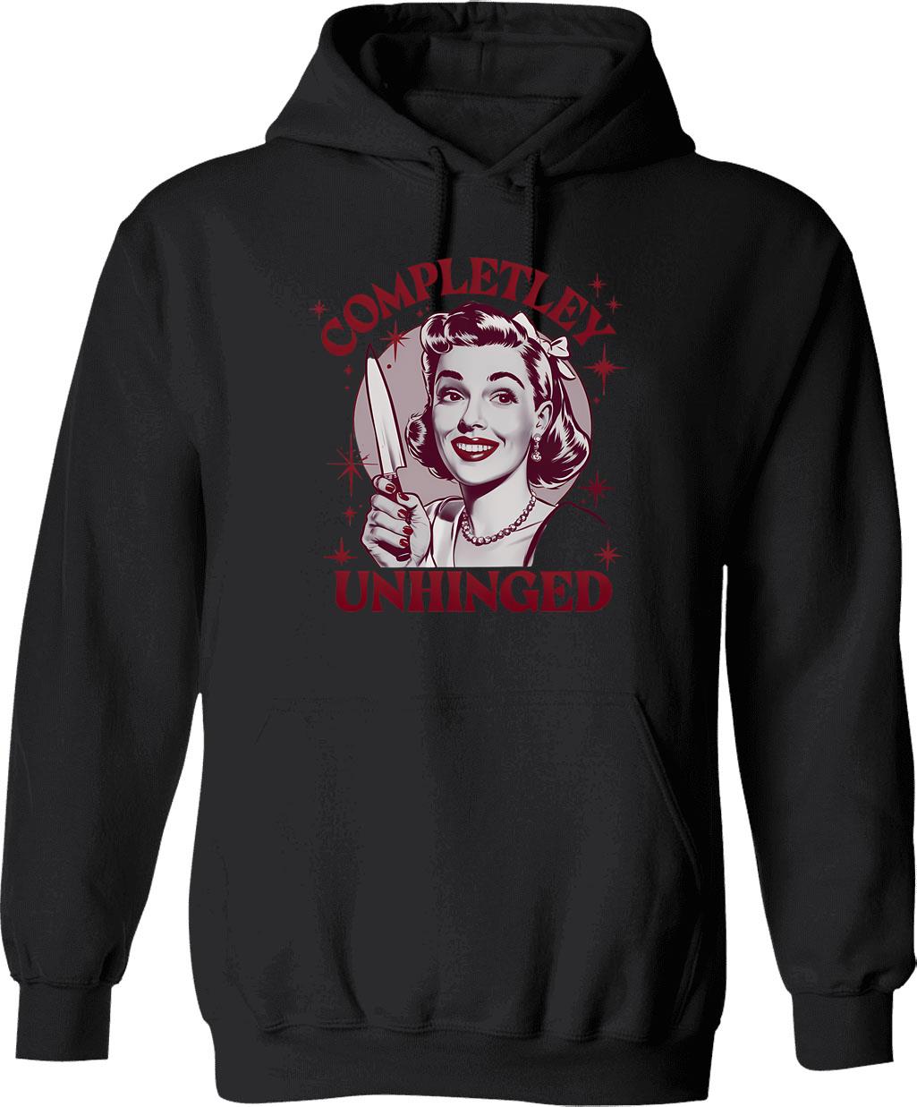 Completely Unhinged Retro Dark Humor Design Hoodie - Black