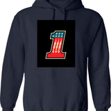 Cool Number One 1 Hoodie - Retro Graphic Pullover Hoodie for Men & Women - Navy