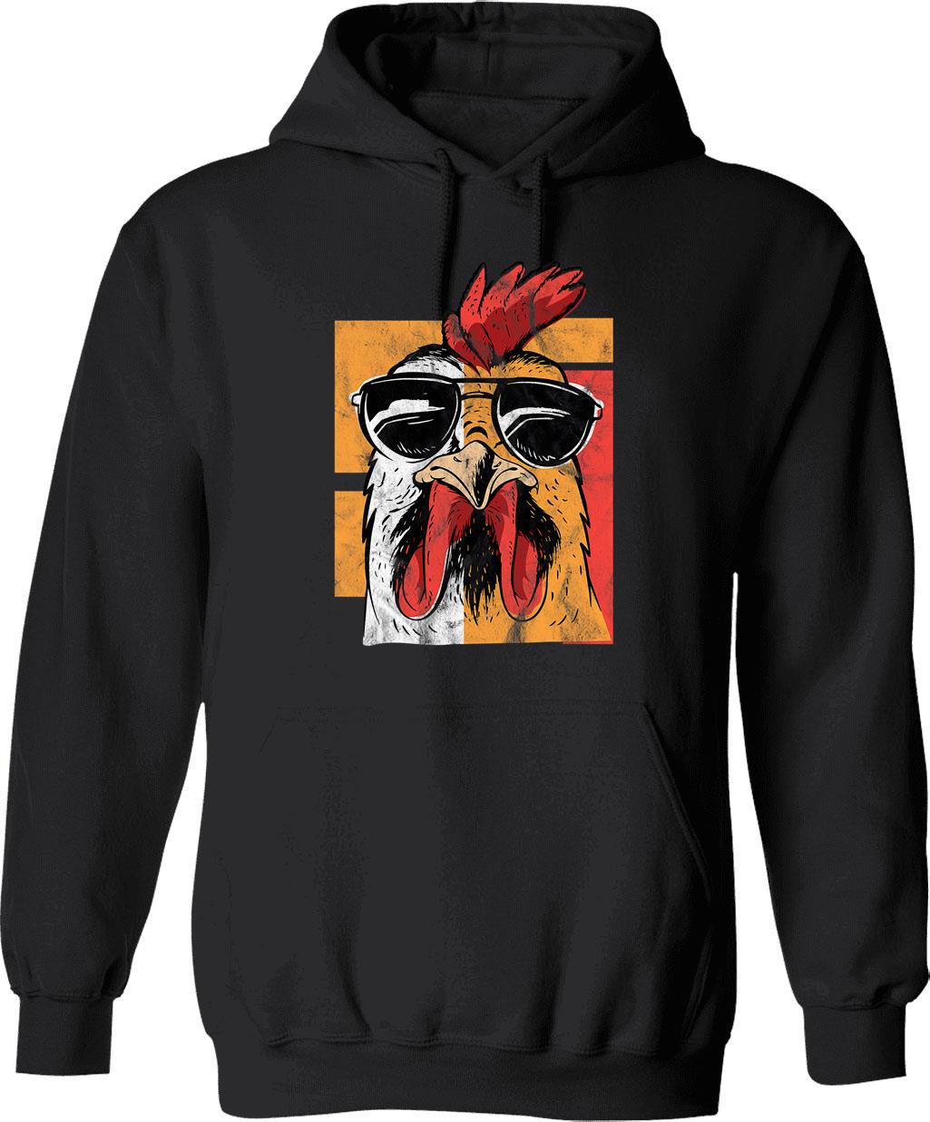Cool Rooster Wearing Sunglasses Retro Vintage Chicken Hoodie - Black