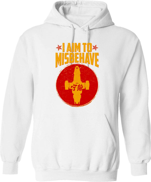 Cool SciFi I Aim to Misbehave Graphic Pullover Hoodie - White