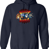 Cool Sharks Hoodie - Retro Graphic Pullover Hoodie for Men & Women - Navy