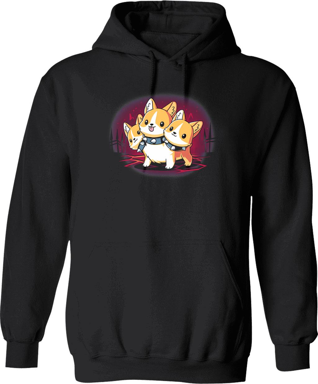 Corgi Cerberus Hoodie - Retro Graphic Pullover Hoodie for Men & Women - Black