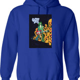 Cosmic Debriz Hoodie - Retro Graphic Pullover Hoodie for Men & Women - Blue