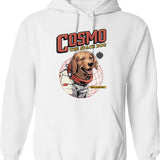 Cosmo The Space Dog Hoodie - Retro Graphic Pullover Hoodie for Men & Women - White