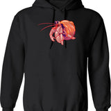 Crab Hermit Hoodie - Retro Graphic Pullover Hoodie for Men & Women - Black