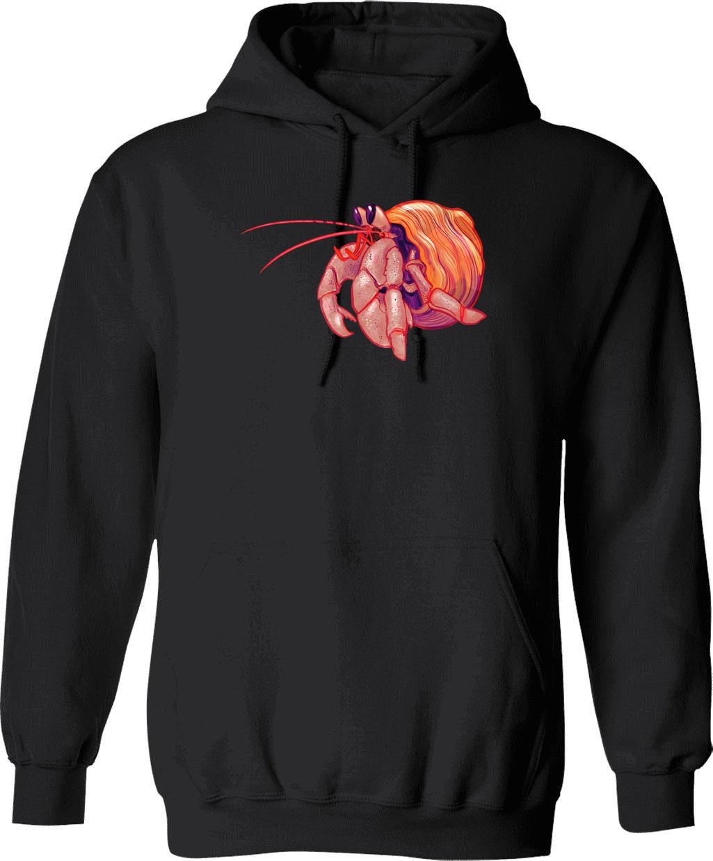 Crab Hermit Hoodie - Retro Graphic Pullover Hoodie for Men & Women - Black