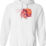 Crab Hermit Hoodie - Retro Graphic Pullover Hoodie for Men & Women - White