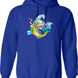 Crazy Fish (1) Hoodie - Retro Graphic Pullover Hoodie for Men & Women - Blue