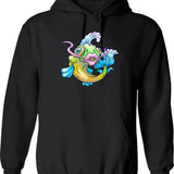 Crazy Fish Hoodie - Retro Graphic Pullover Hoodie for Men & Women - Black