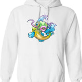 Crazy Fish Hoodie - Retro Graphic Pullover Hoodie for Men & Women - White