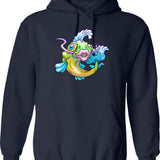 Crazy Fish Hoodie - Retro Graphic Pullover Hoodie for Men & Women - Navy