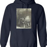Creepy Etching Illustration - A Man Reels From An Evil Shadow Hoodie - Navy