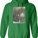 Creepy Etching Illustration - A Man Reels From An Evil Shadow Hoodie - Green