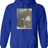 Creepy Etching Illustration - A Man Reels From An Evil Shadow Hoodie - Blue