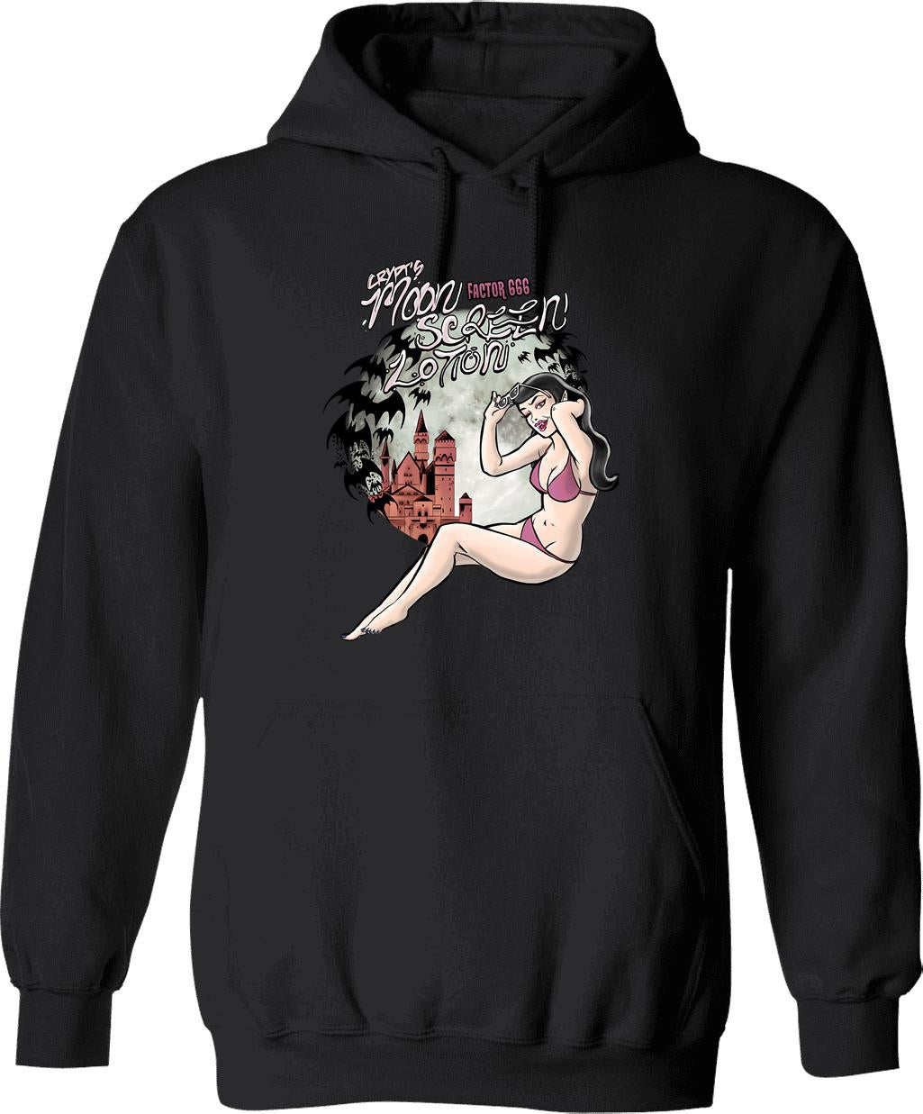 Crypt's Moon Screen Lotion Hoodie - Retro Graphic Pullover Hoodie for Men & Women - Black