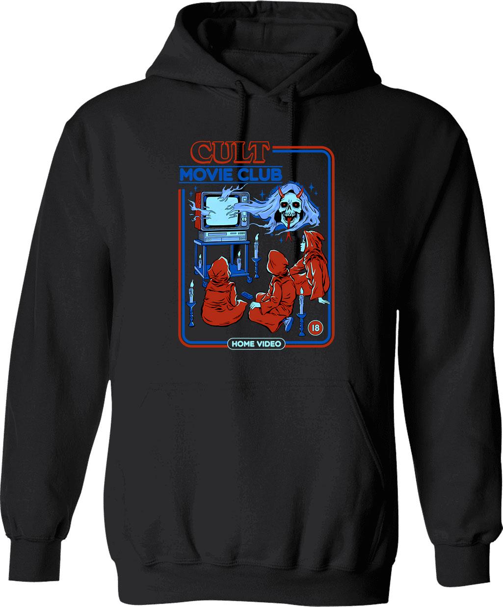 Cult Movie Club Hoodie - Retro Graphic Pullover Hoodie for Men & Women - Black