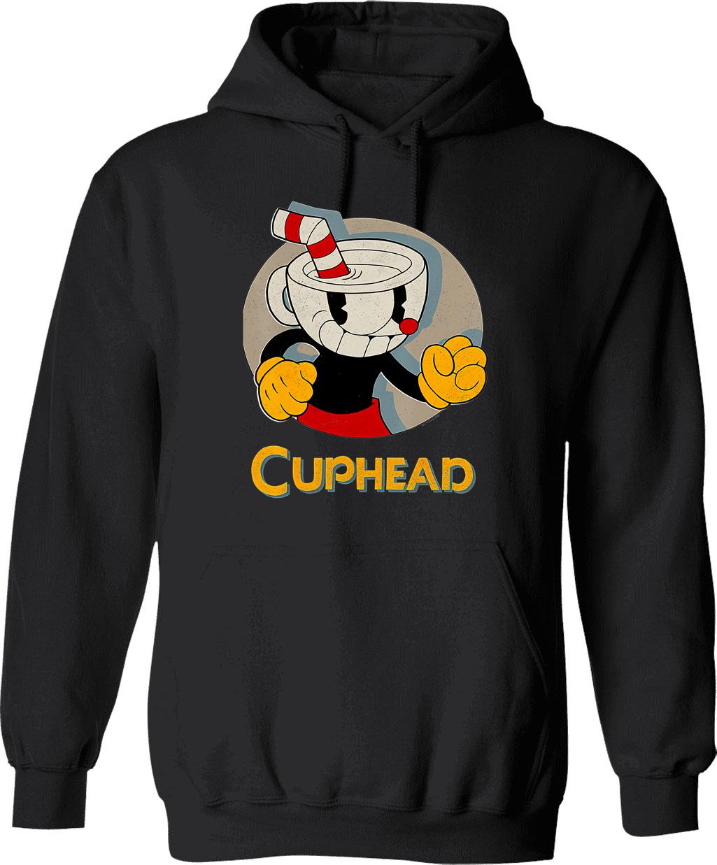 Cuphead Circle Shadow Profile Vintage Hoodie - Retro Graphic Cosy Pullover - Black