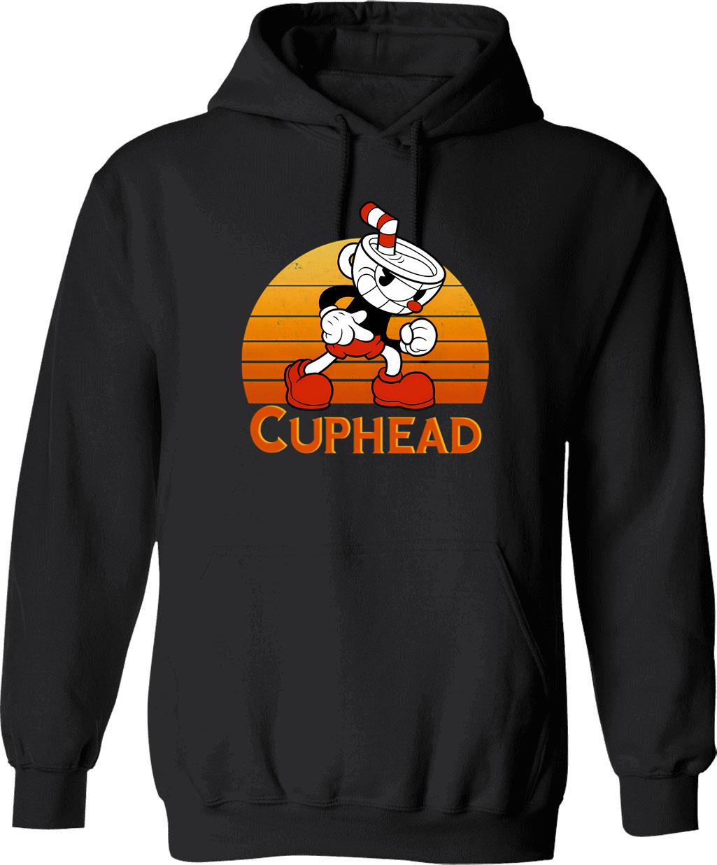 Cuphead Vintage Sunset Hoodie - Retro Graphic Cosy Pullover - Black
