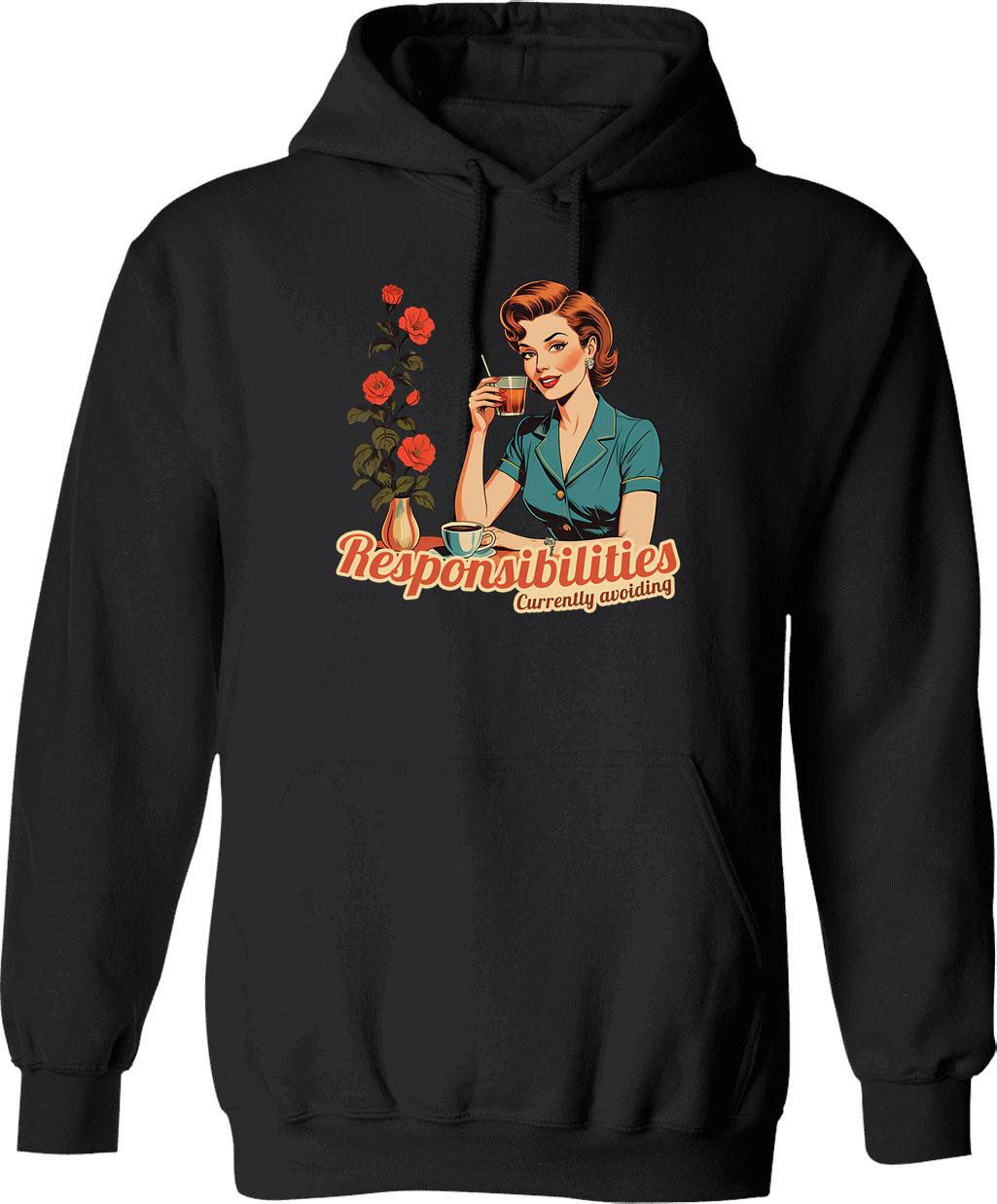 Currently Avoiding Responsibilities Retro Vintage Design Hoodie - Black