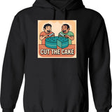 Cut The Cake Hoodie - Retro Graphic Pullover Hoodie for Men & Women - Black