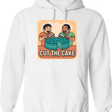 Cut The Cake Hoodie - Retro Graphic Pullover Hoodie for Men & Women - White