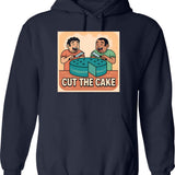Cut The Cake Hoodie - Retro Graphic Pullover Hoodie for Men & Women - Navy