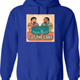 Cut The Cake Hoodie - Retro Graphic Pullover Hoodie for Men & Women - Blue