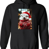 Cute Christmas Hedgehog Funny Retro Animal Photo Hoodie - Black