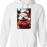 Cute Christmas Hedgehog Funny Retro Animal Photo Hoodie - White