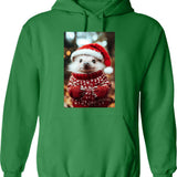 Cute Christmas Hedgehog Funny Retro Animal Photo Hoodie - Green