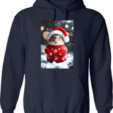 Cute Christmas Mouse Funny Retro Animal Photo Hoodie - Navy