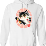 Cute Kitten Wear Sunglasses Hoodie - Retro Graphic Pullover Hoodie for Men & Women - White