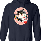 Cute Kitten Wear Sunglasses Hoodie - Retro Graphic Pullover Hoodie for Men & Women - Navy