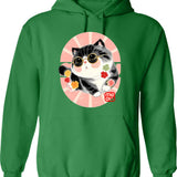 Cute Kitten Wear Sunglasses Hoodie - Retro Graphic Pullover Hoodie for Men & Women - Green