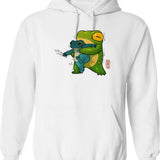 Cute Stabby Frog Being Held Back Let It Go Bro Artwork Asian Style Graphic Pullover Hoodie - White