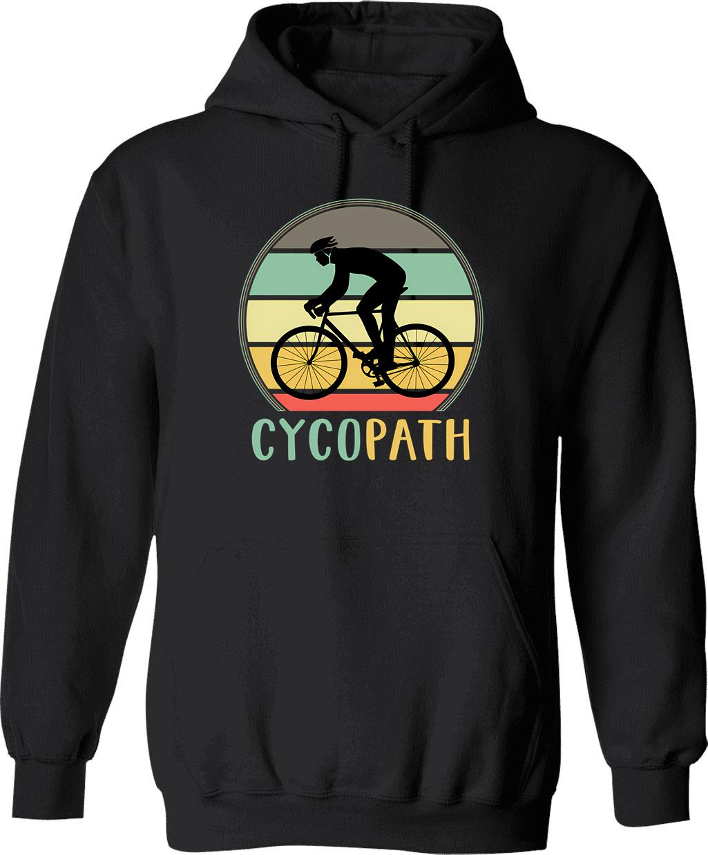 Cycopath - Funny Cycling Lover Pun Vintage Retro Sunset Hoodie - Black