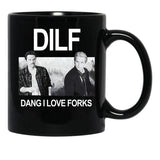 DILF Dang I Love Forks Vintage Black Coffee Mug, Gift Coffee Mug - Black