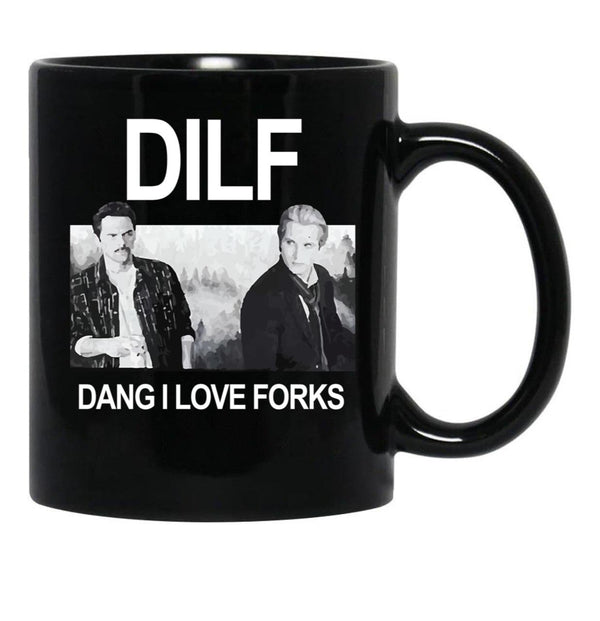 DILF Dang I Love Forks Vintage Black Coffee Mug, Gift Coffee Mug - Black