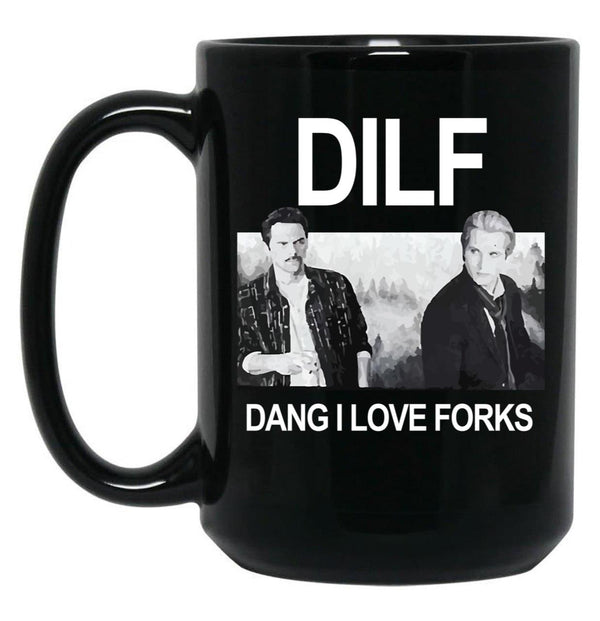 DILF Dang I Love Forks Vintage Black Coffee Mug, Gift Coffee Mug - Black