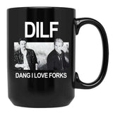 DILF Dang I Love Forks Vintage Black Coffee Mug, Gift Coffee Mug