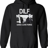 DILF Dang I Love Forks Vintage Graphic Pullover Hoodie - Black