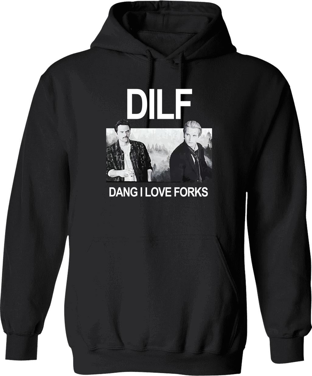DILF Dang I Love Forks Vintage Graphic Pullover Hoodie - Black