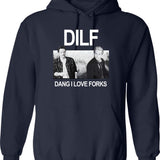 DILF Dang I Love Forks Vintage Graphic Pullover Hoodie - Navy