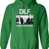DILF Dang I Love Forks Vintage Graphic Pullover Hoodie - Green