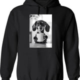 Dachshund Dog Drinking Coffee Wearing Glasses Hoodie - Black