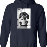Dachshund Dog Drinking Coffee Wearing Glasses Hoodie - Navy