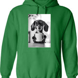 Dachshund Dog Drinking Coffee Wearing Glasses Hoodie - Green