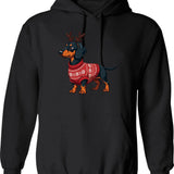 Dachshund In Rudolph Costume Cozy Christmas Sweater Design Hoodie - Black